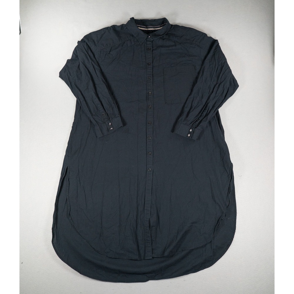 Maeve Anthropologie Womens Shirt Dress XL Longline Cotton Micro Stripe Black